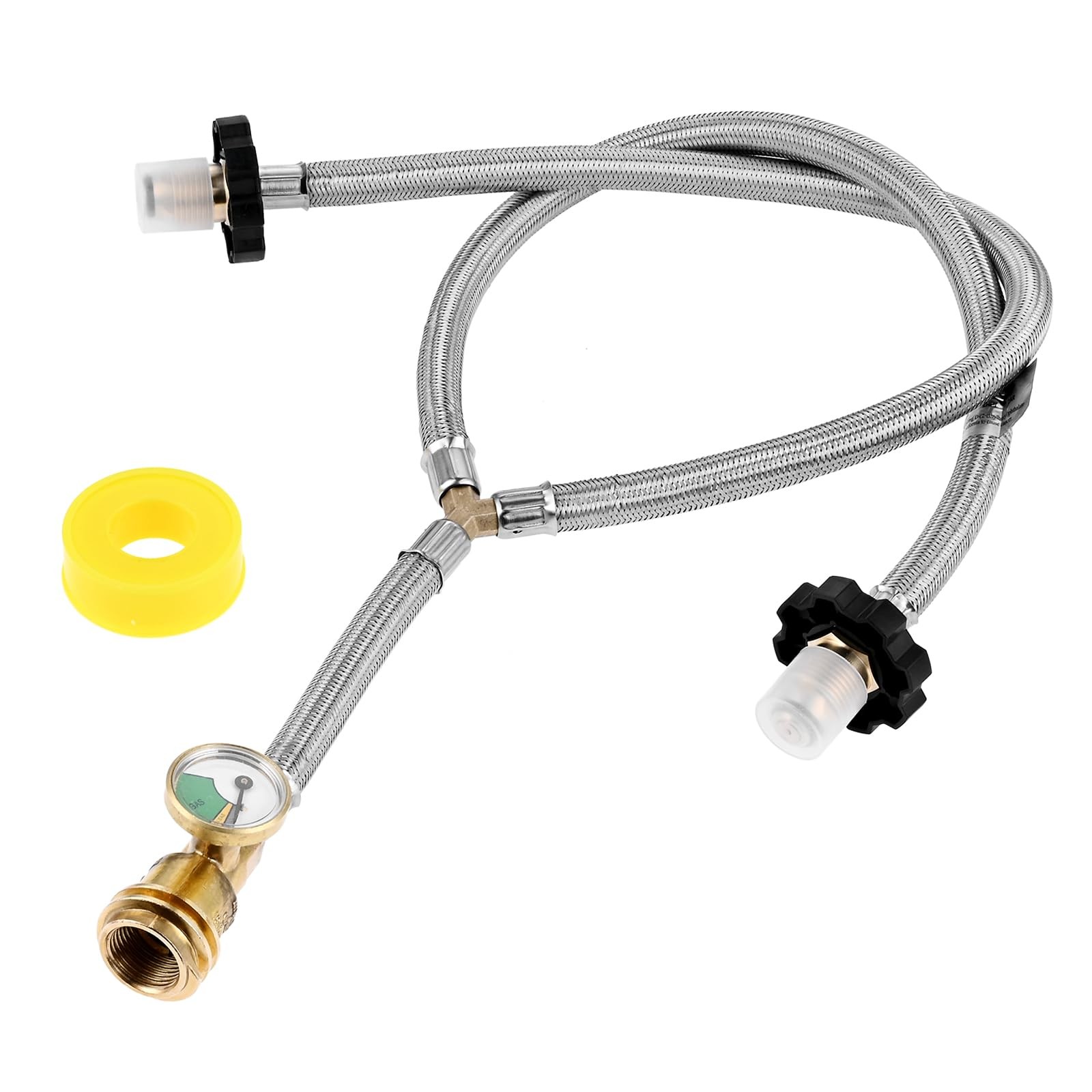Dual Propane Tank Connection Kit - Two Way POL & QCC Y Splitter hose, Braided...