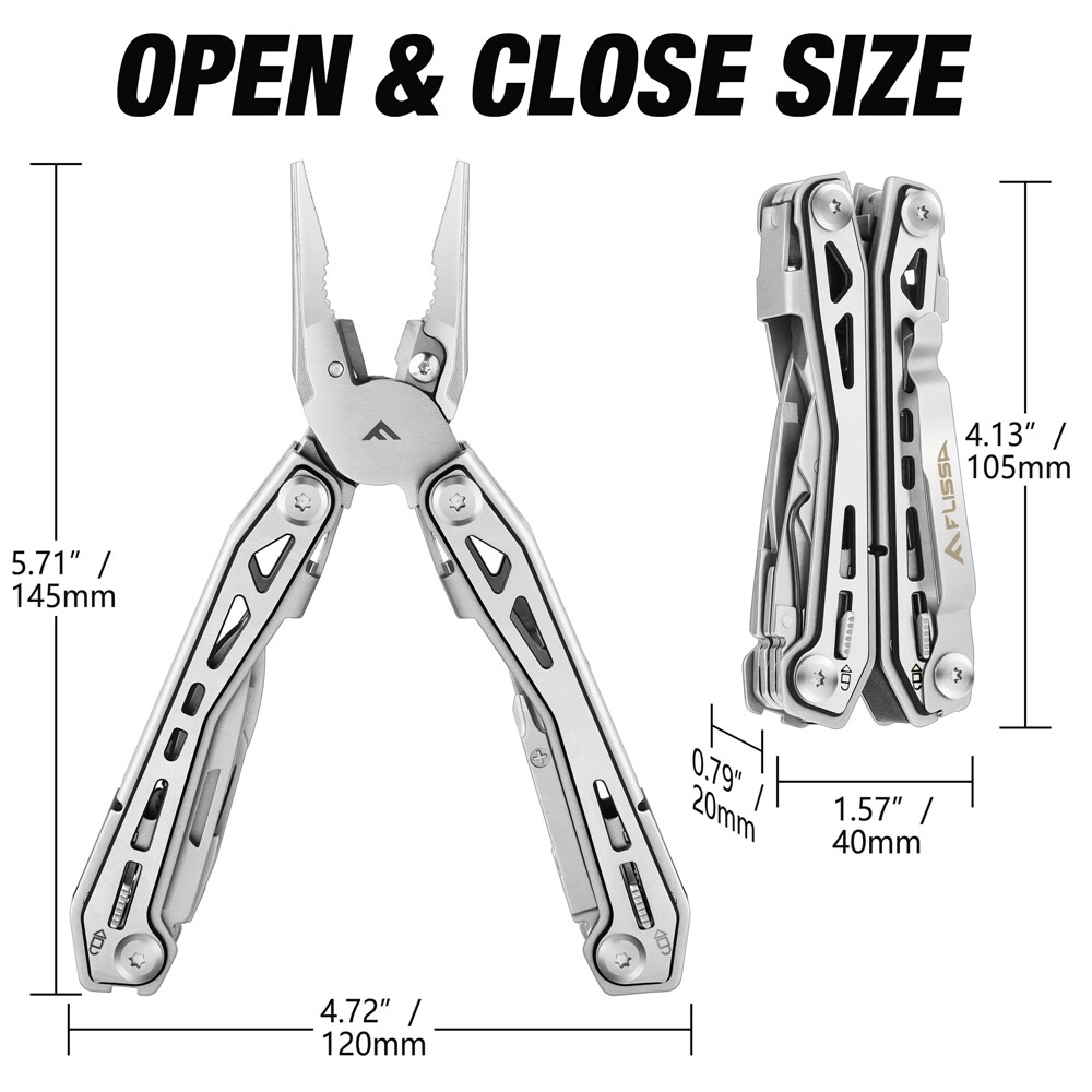 FLISSA 16-in-1 Multi Tool Plier Knife Folding Compact EDC Multitool Pocket Knife