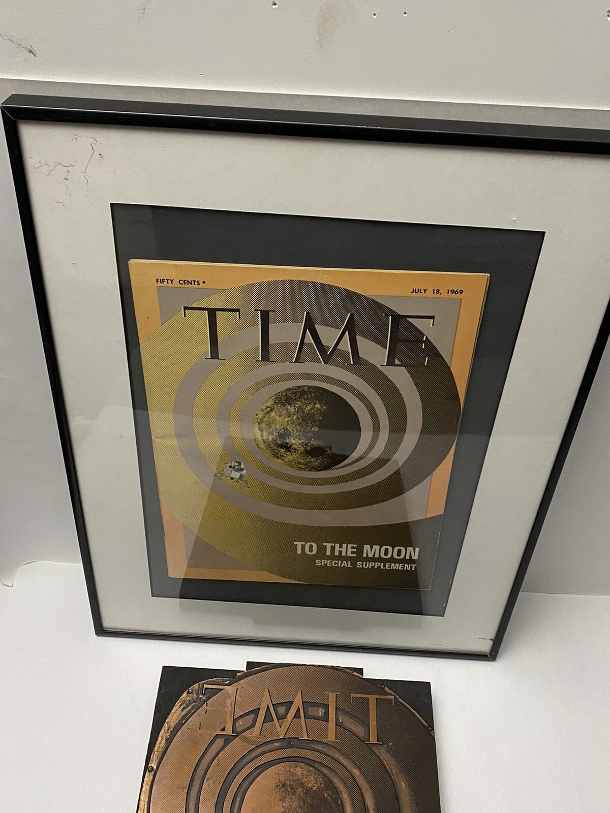 APOLLO 11 ORIGINAL TIME MAGAZINE  COPER PRINTING PLATE TO THE MOON.