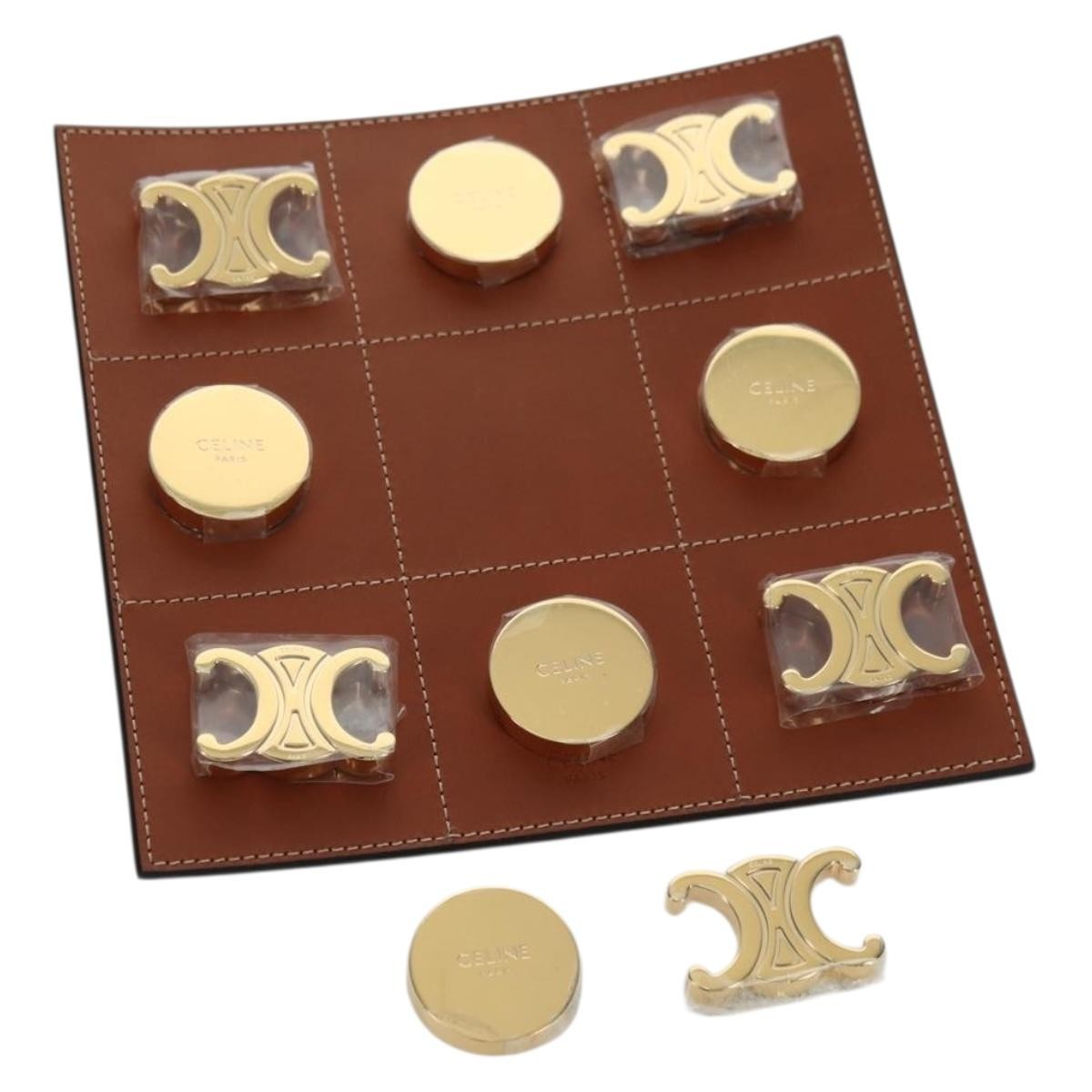 CELINE Tic Tac Toe Board Game Domino metal Gold Tone Auth INZ045SM