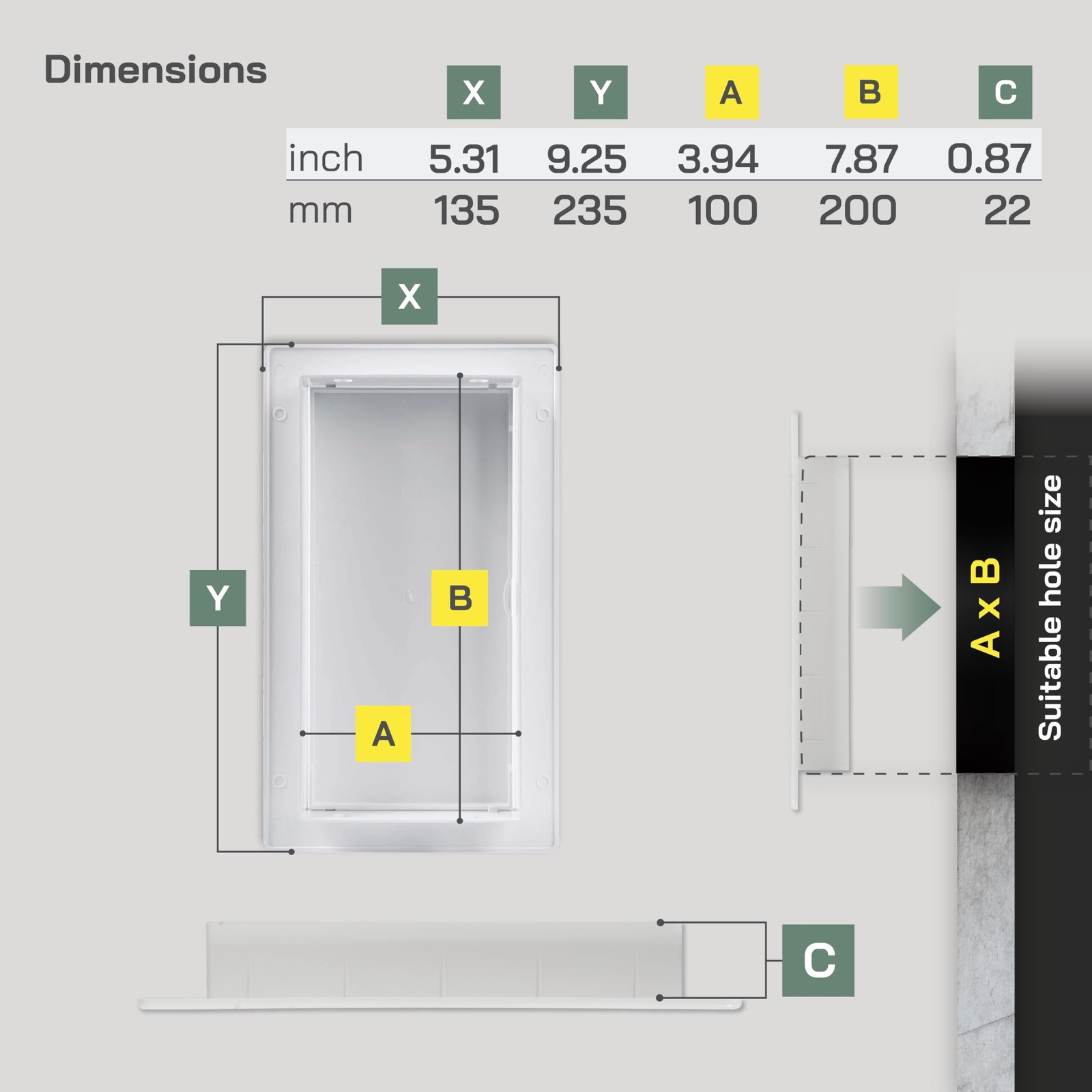 Vent Systems 4x8 Access Panel (Cut-Out) - Easy Doors ABS Plastic for Drywall,...