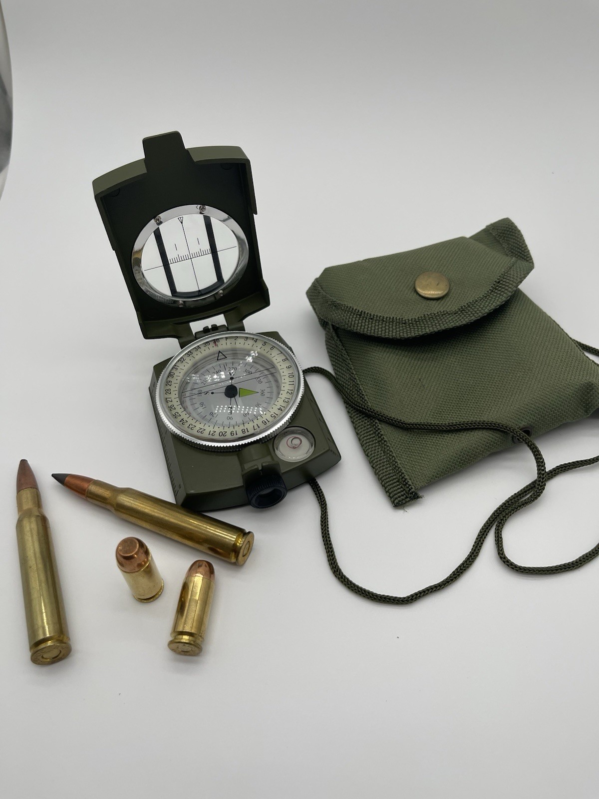 Military Lensatic Compass with Olive Green Pouch - Militaria Original