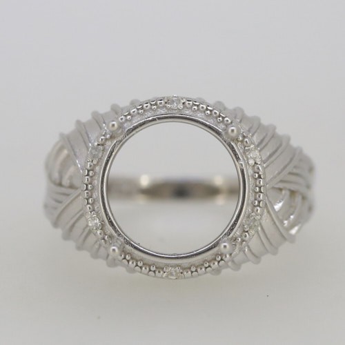Sterling Silver Semi Mount Ring Setting Round RD 12x12mm Vintage Style