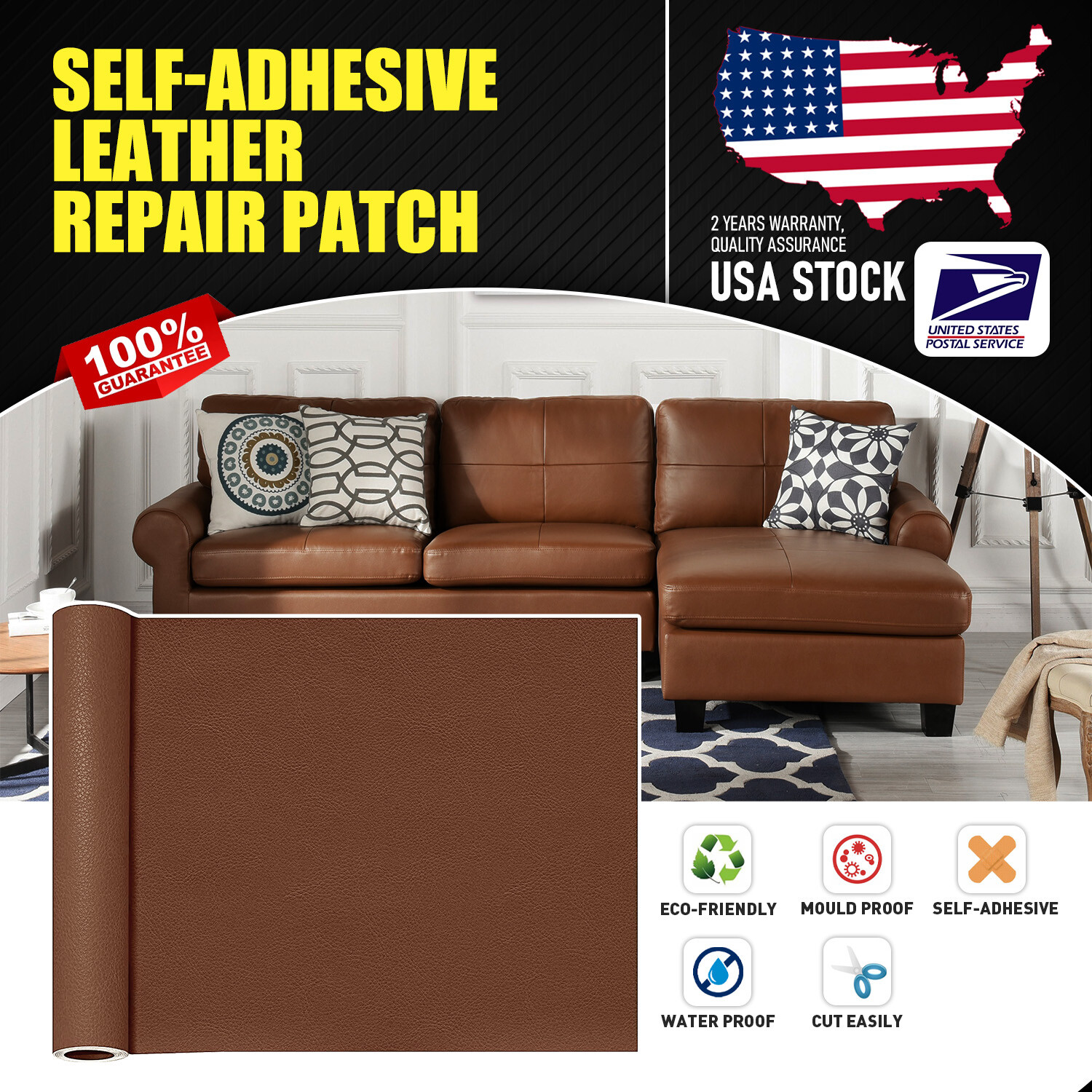 High Quality Leather Repair patch DIY For Car Seat Sofa Rip Holes Patch Brown US