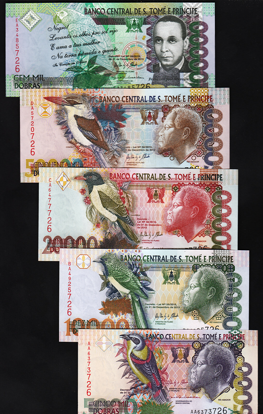 Saint Thomas -Sao Tome 5 Pcs SET, 5000 10000 20000 50000 100000 Dobras 2013, UNC