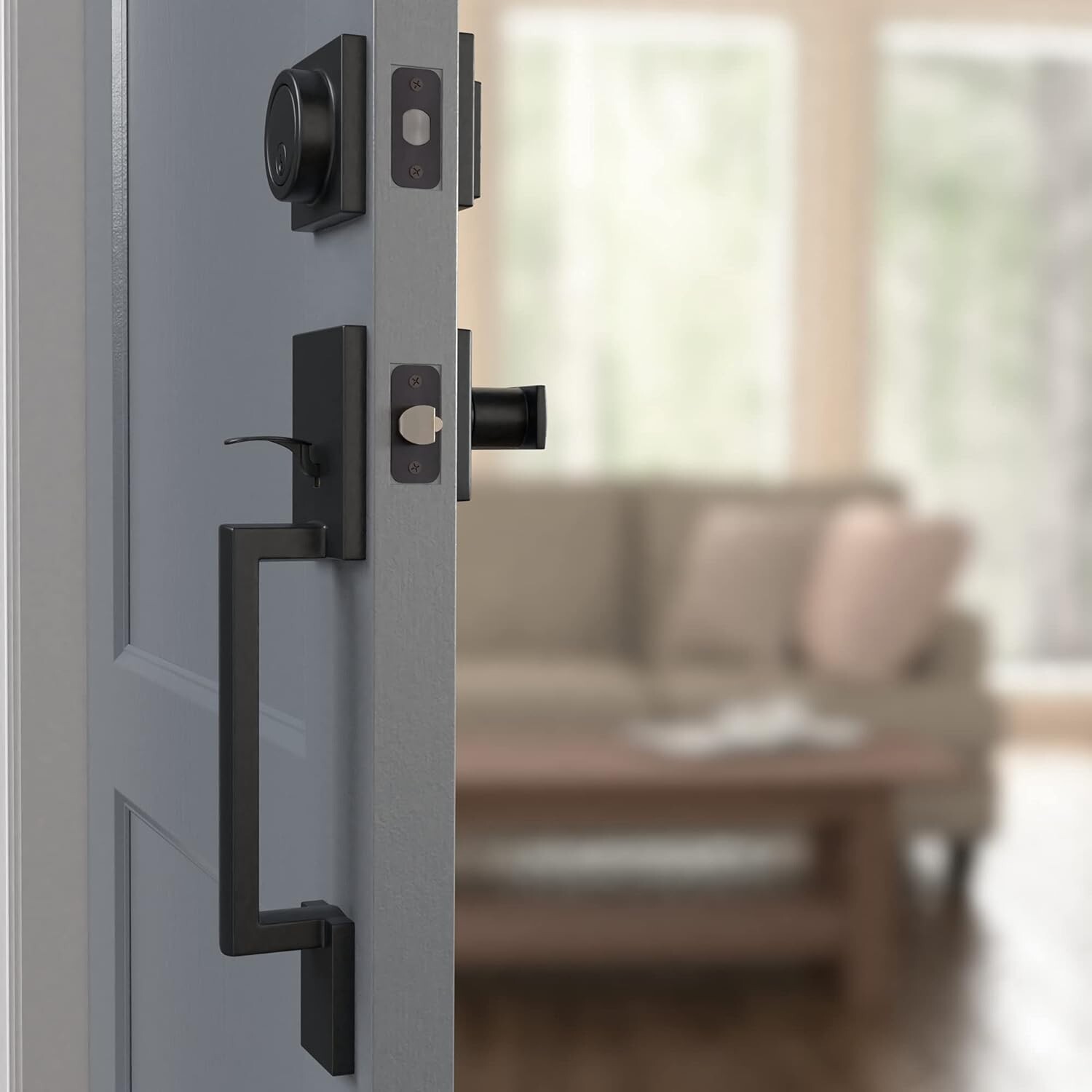 Stylish Square Matte Black Door Handleset with Reversible Lever - Easy Install