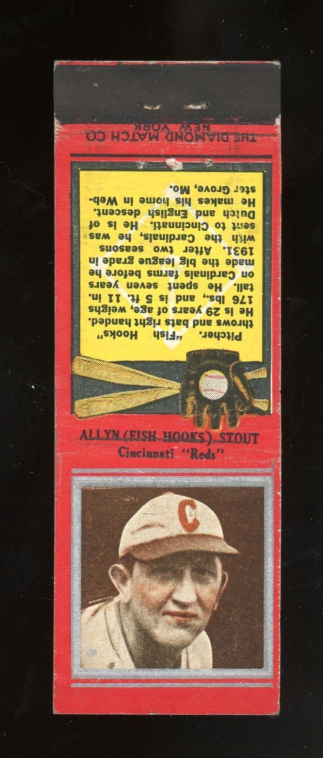 1934 Diamond Matchbooks U1 Baseball #175 Allyn (Fish Hook) Stout VG