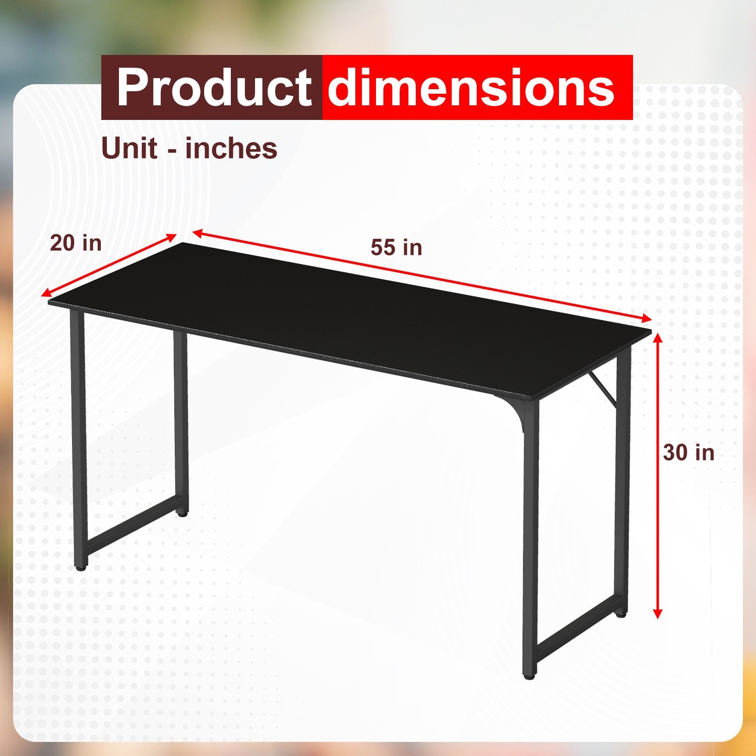 55 Inch Computer Desk Black Office Desk with Metal Frame, Scratchproof Surface