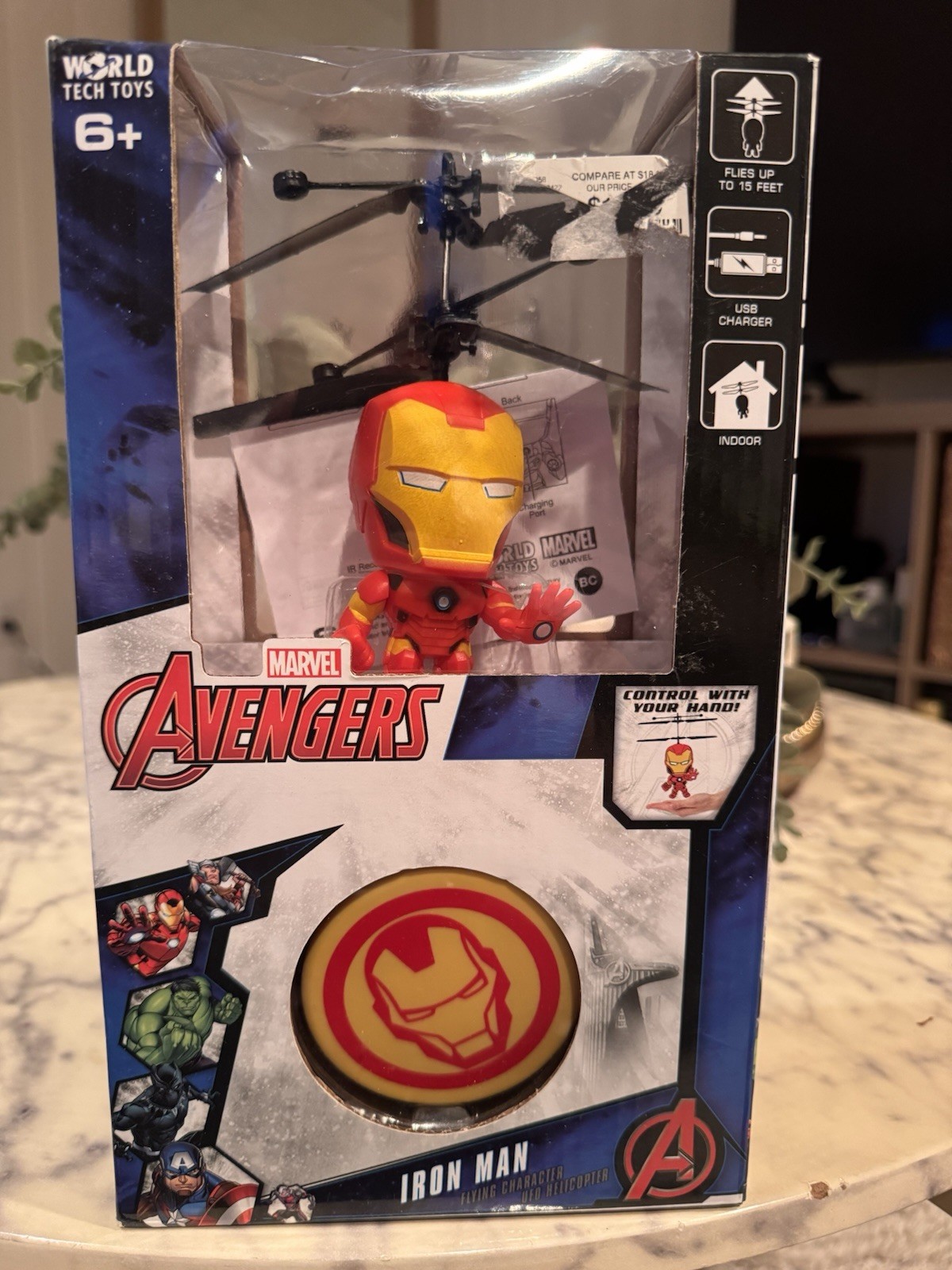 Iron Man Flying UFO Helicopter Flies 15 Ft High Rechargeable Battery Sealed
