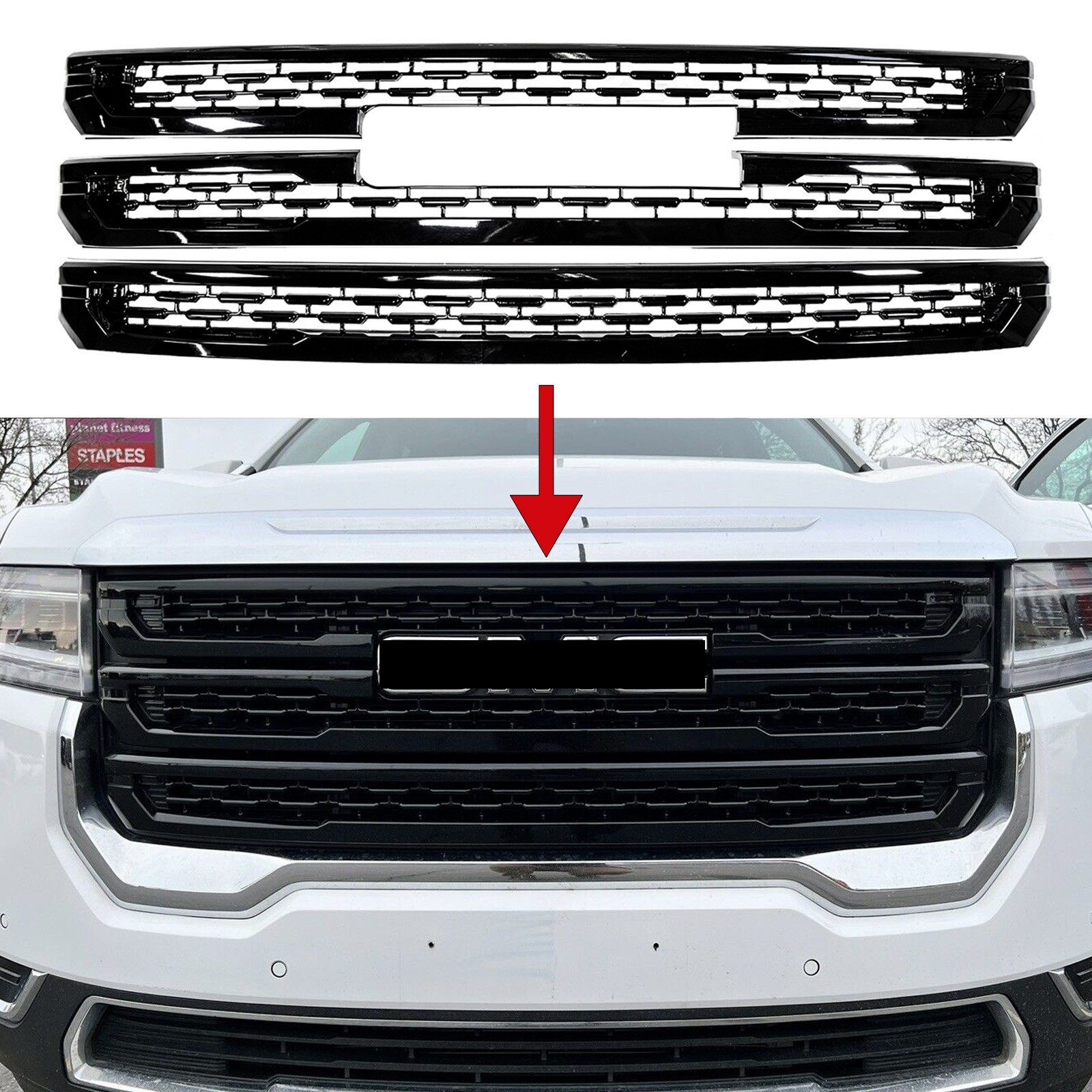 Gloss Black Grille Grill Overlay Clip On Trim Mesh 3PC FOR 2020-2023 GMC Acadia