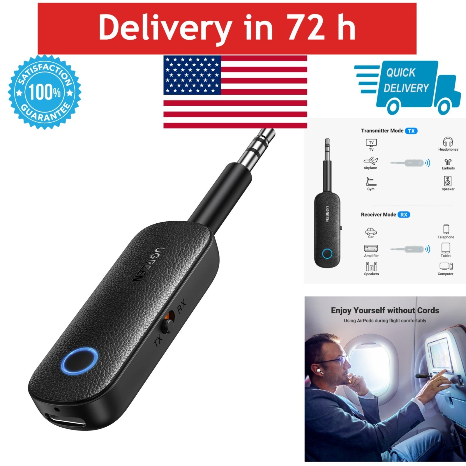 UGREEN Bluetooth Transmitter Receiver for AirPods, 3.5mm Aux Adapter