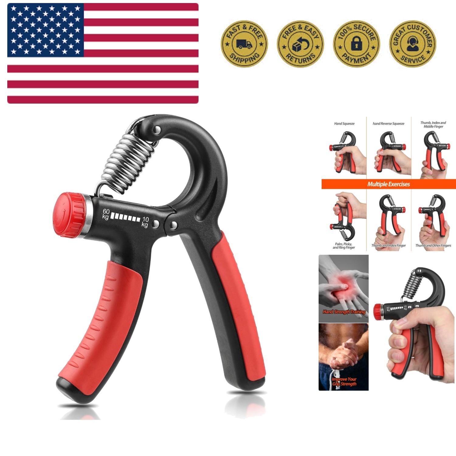 Grip Strength Trainer, Hand Grip Strengthener, Grip Strengthener, Adjustable ...