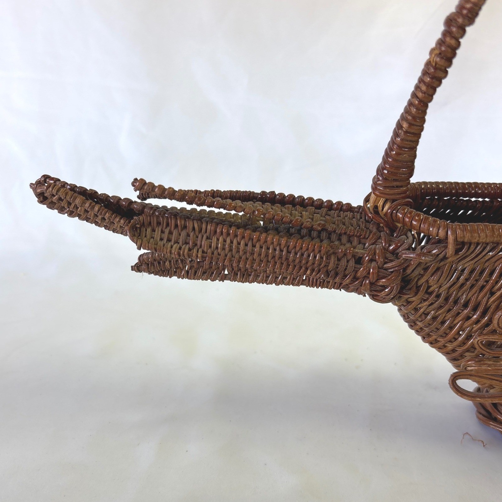 Vintage Wicker Rooster Basket Woven Rattan Chicken Farmhouse Decor Brown