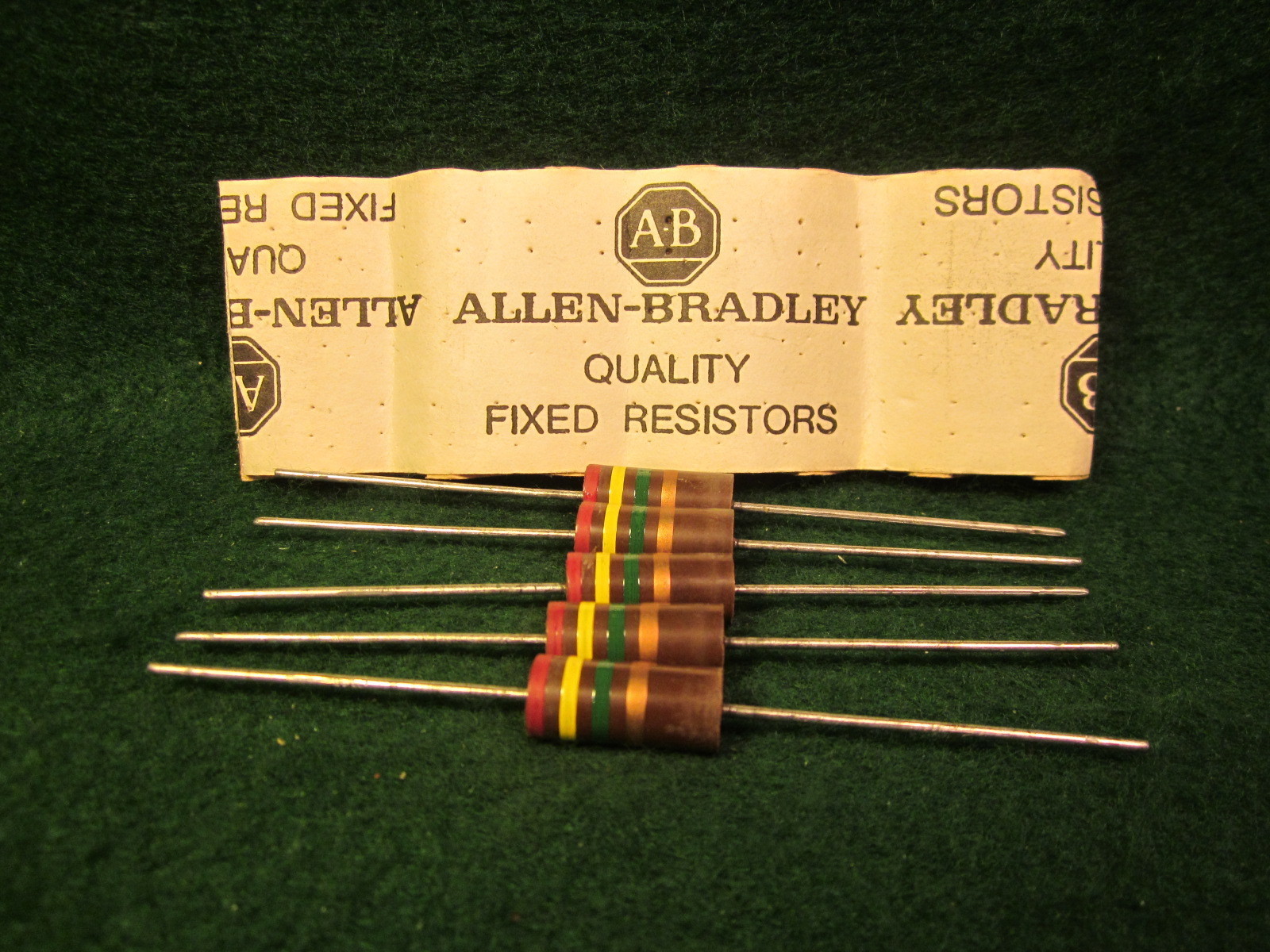 (1) 5 Pack Allen Bradley Carbon Comp 2.4 Meg OHM 2 Watt 5% Resistors NOS
