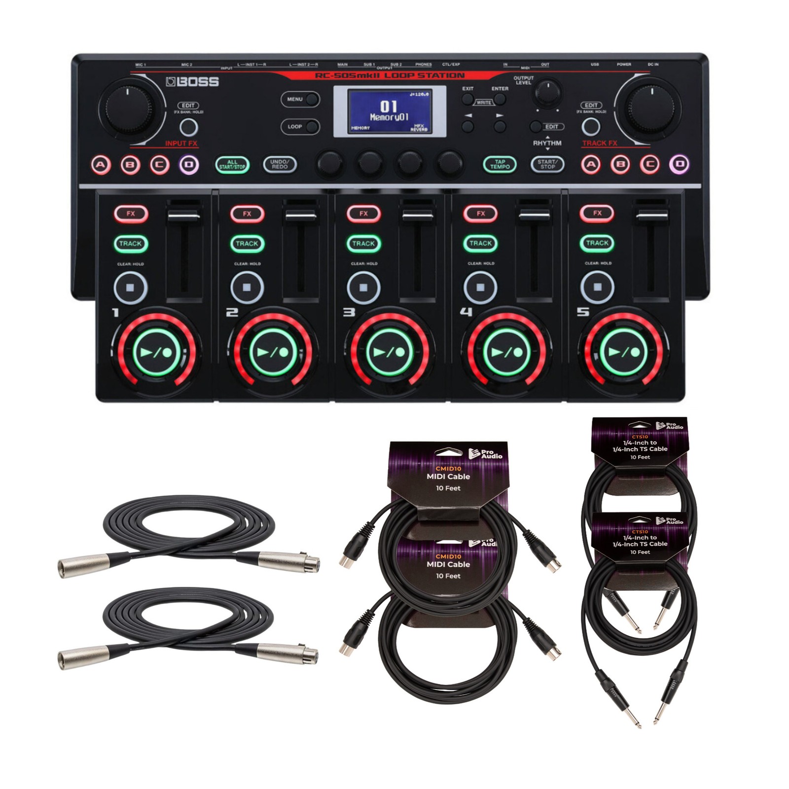 BOSS RC-505MKII 49 Input FX Tabletop Looper Bundle with Cables