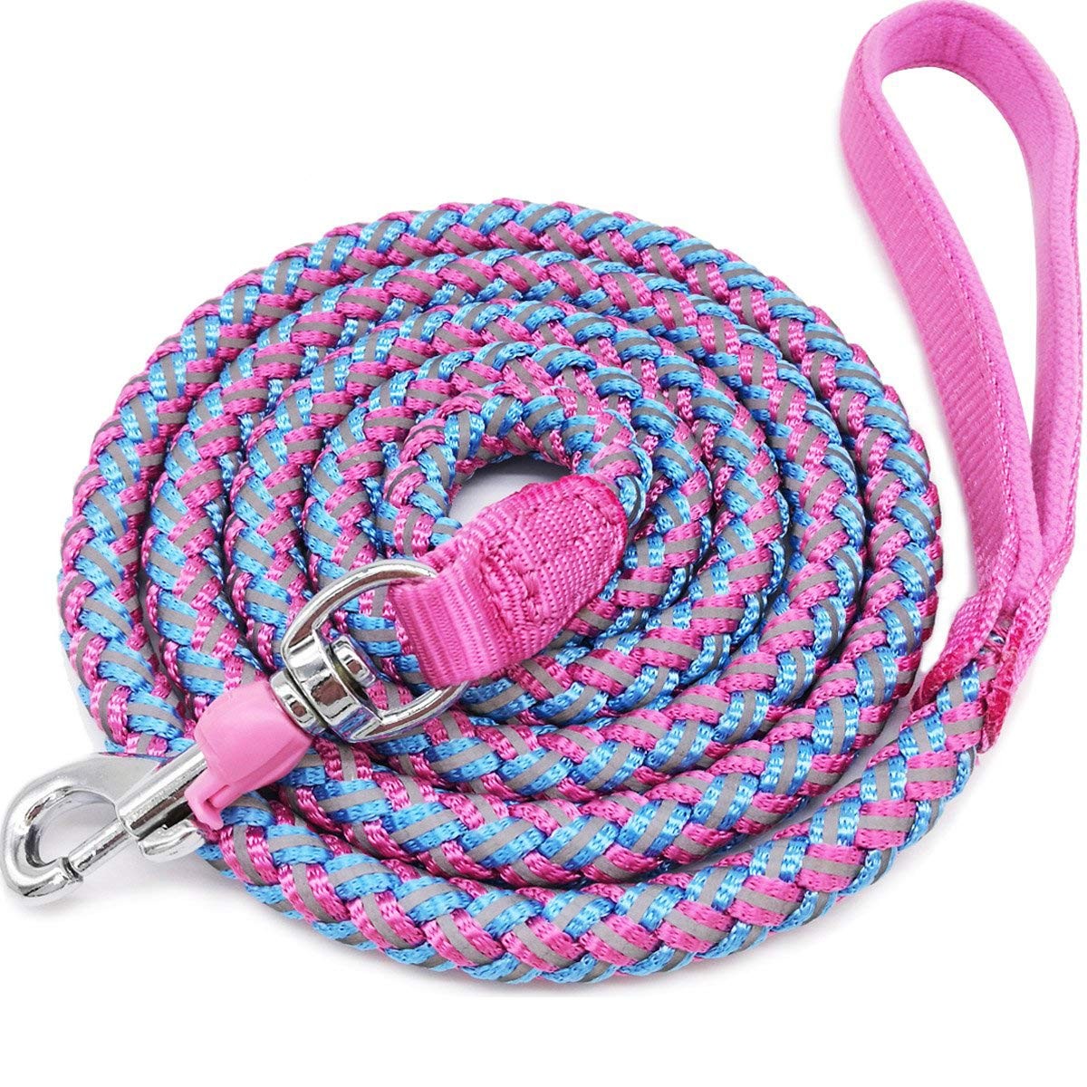 Pink 4FT x 1/2 Inch Reflective Dog Leash Strong Nylon Braided Rope Lead