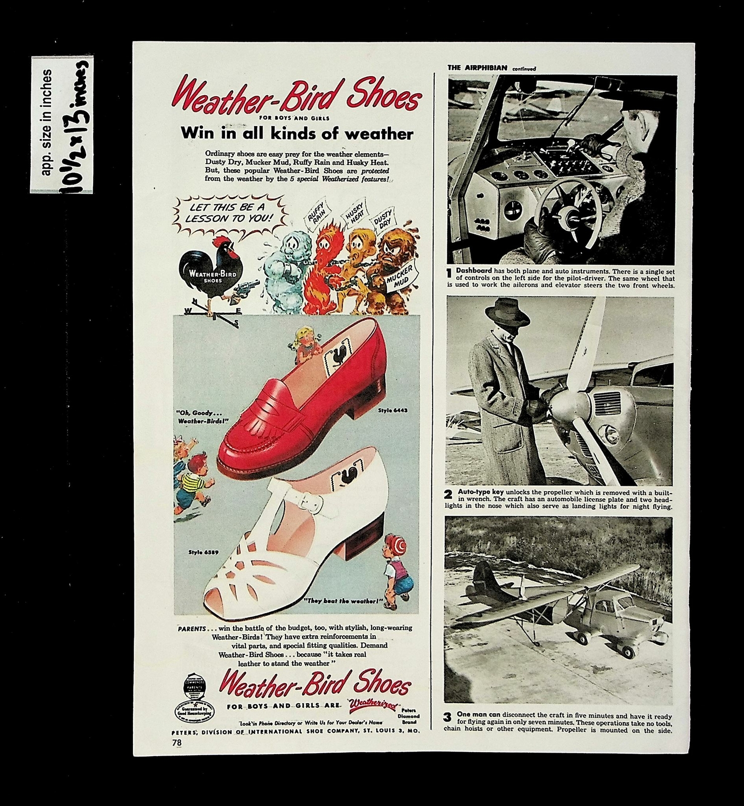 1947 Weather Bird Shoes For Boys and Firls Vintage Print Ad 13091