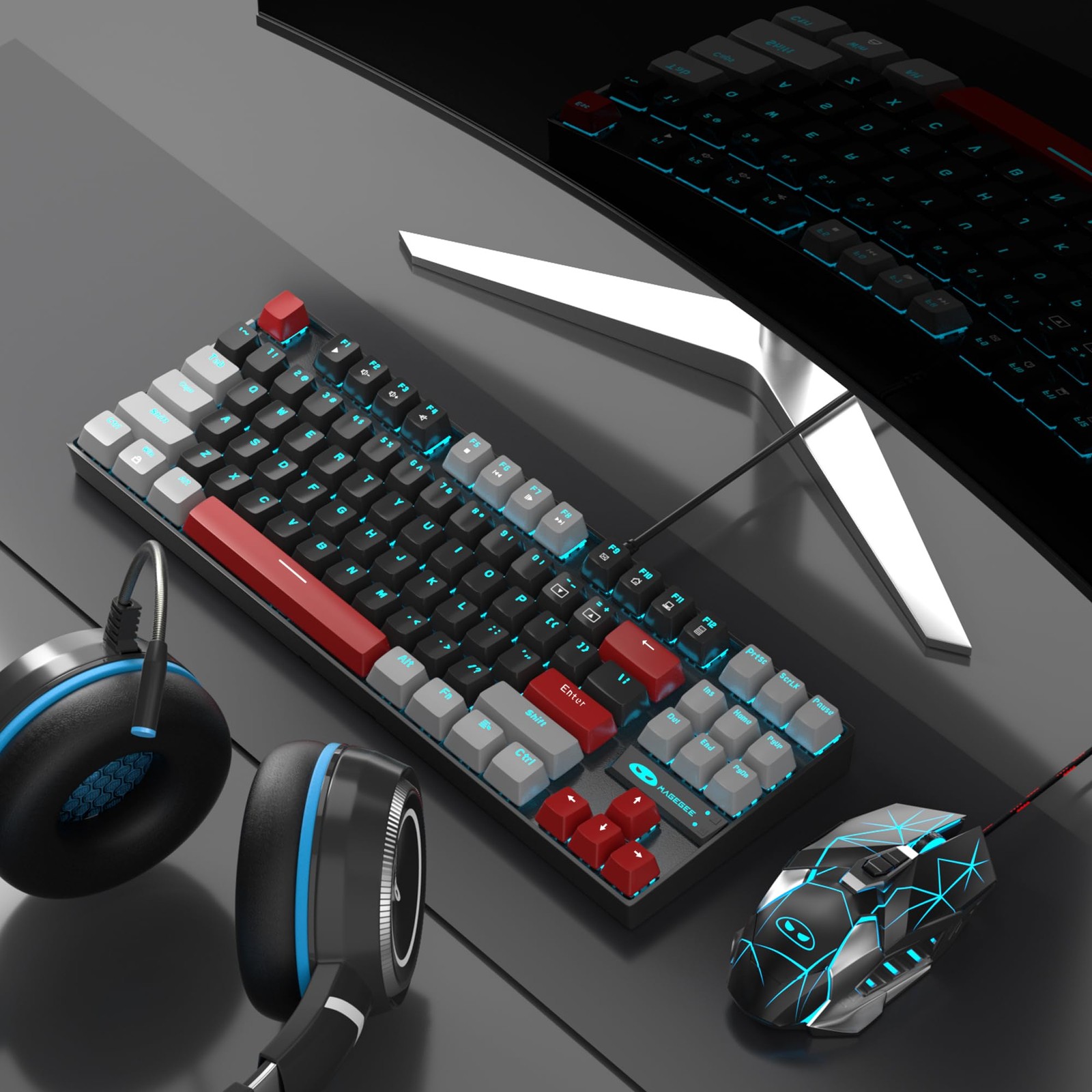 Magegee 75 Mechanical Gaming Keyboard Red Switch Led Blue Backlit 87 Keys