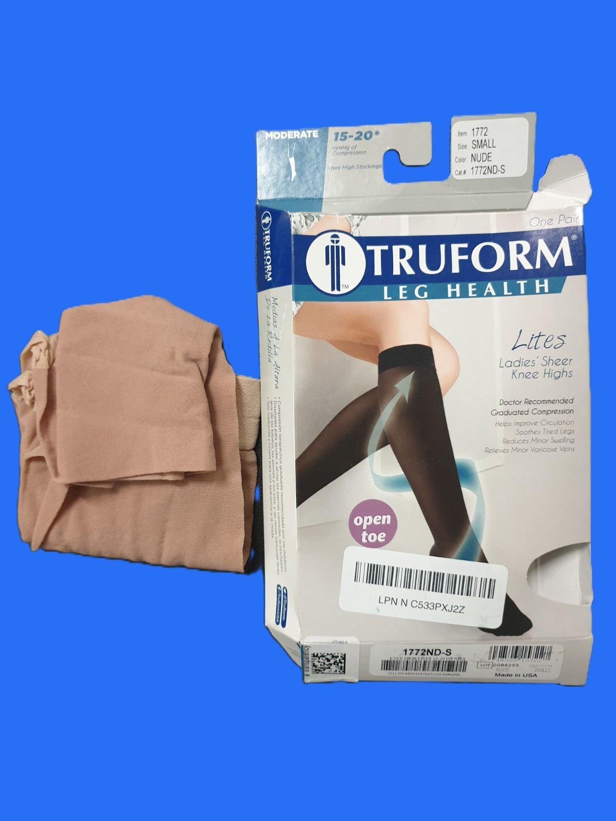Truform Lites Stockings Womens S Nude Knee High Sheer Moderate 15-20 mmHg - Pair
