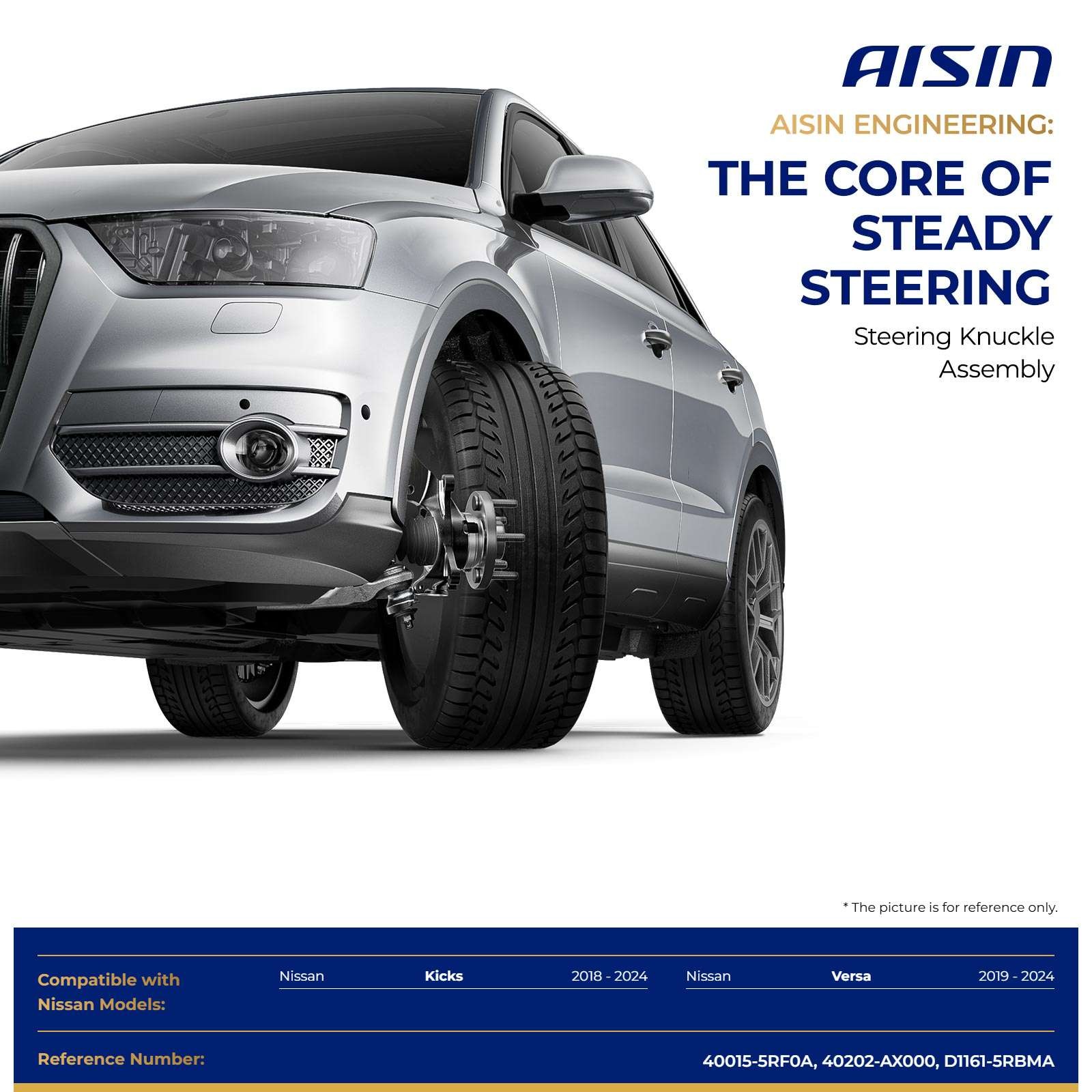 AISIN Front Left Steering Knuckle Assembly for Nissan Versa Kicks 2018-2024