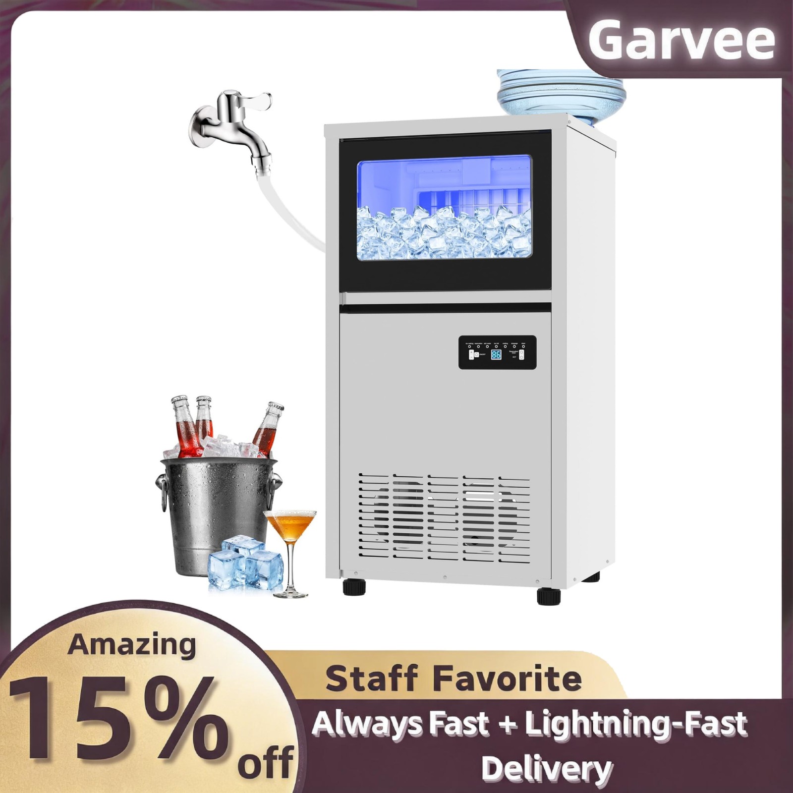 Commercial Ice Maker 130 Lbs Stainless Steel Under Counter for Bar Ice Cube Mach