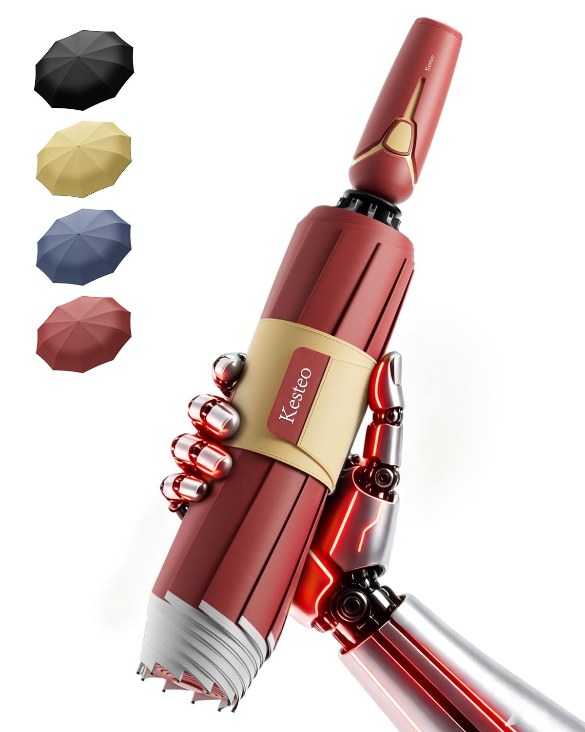 Kesteo Windproof Travel Umbrella for Rain, Withstand 85MPH One Size, Red