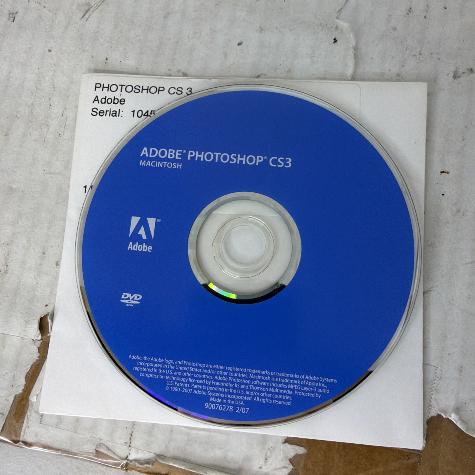 Adobe Photoshop CS3 For Macintosh Disc Only With Serial Number