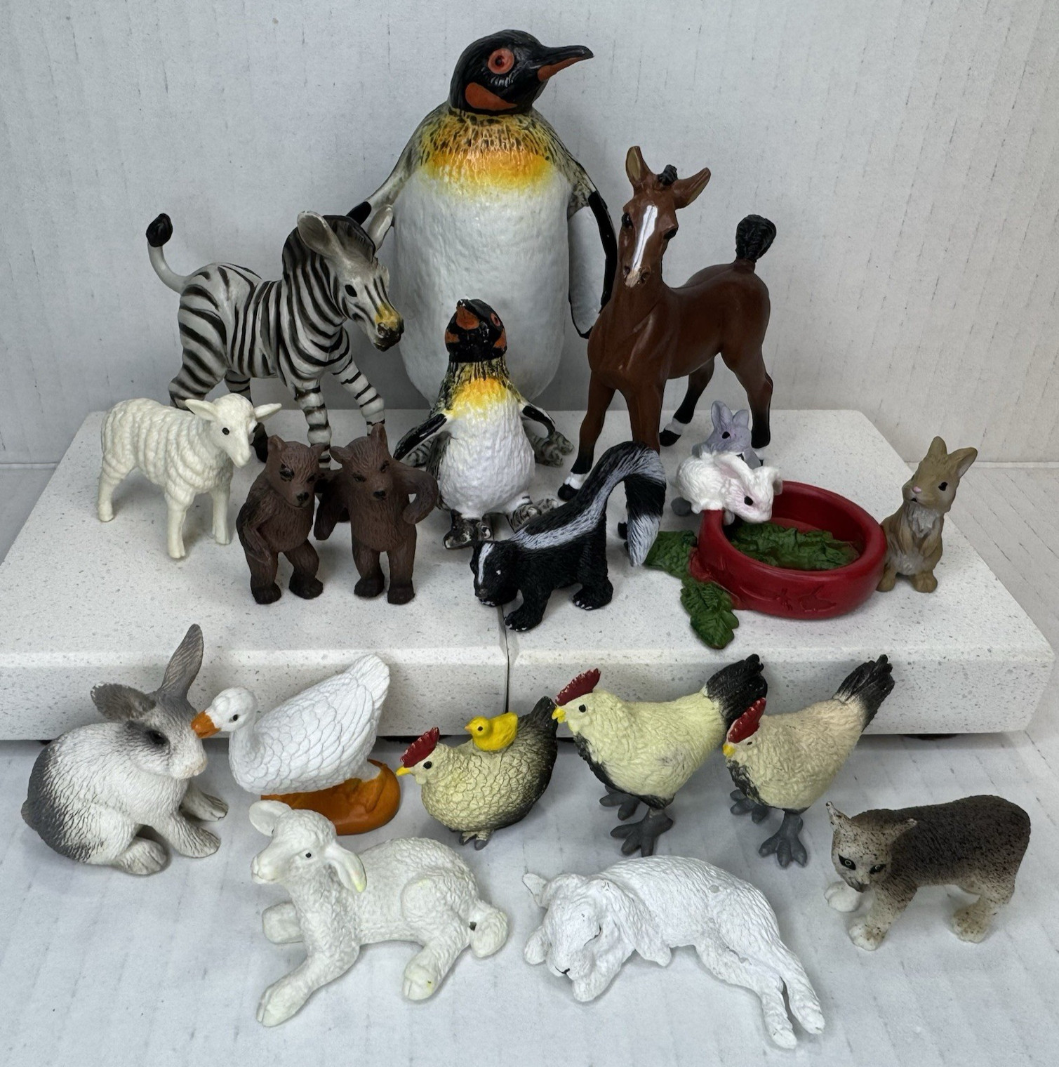 Animal Figures Lot TERRA Schleich Bunny Skunk Wildcat Bears Rooster Lamb Chicken