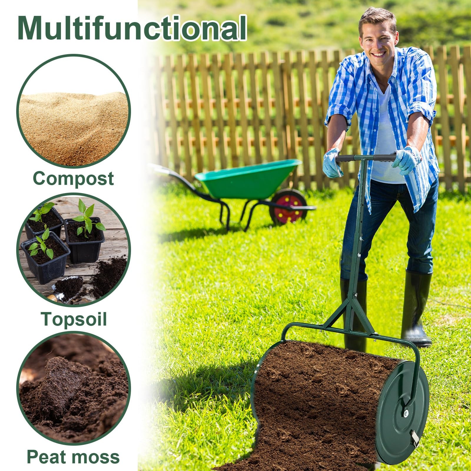 Hiboom 36 Inch Compost Spreader, Peat Moss 15.7 x 36 Inch, Green