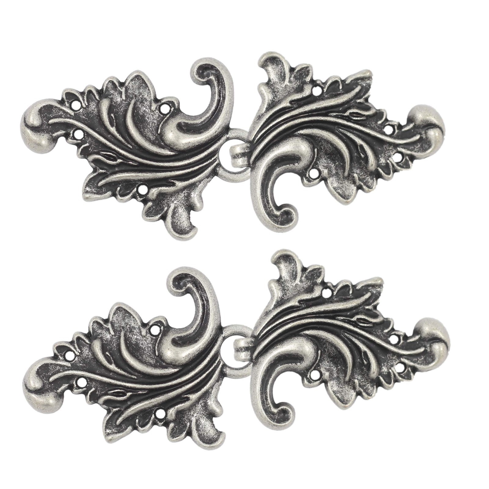 Asymmetric Acanthus Leaf Hook Eye Cloak Clasp Sew On Fasteners 4 Pairs 66x28mm