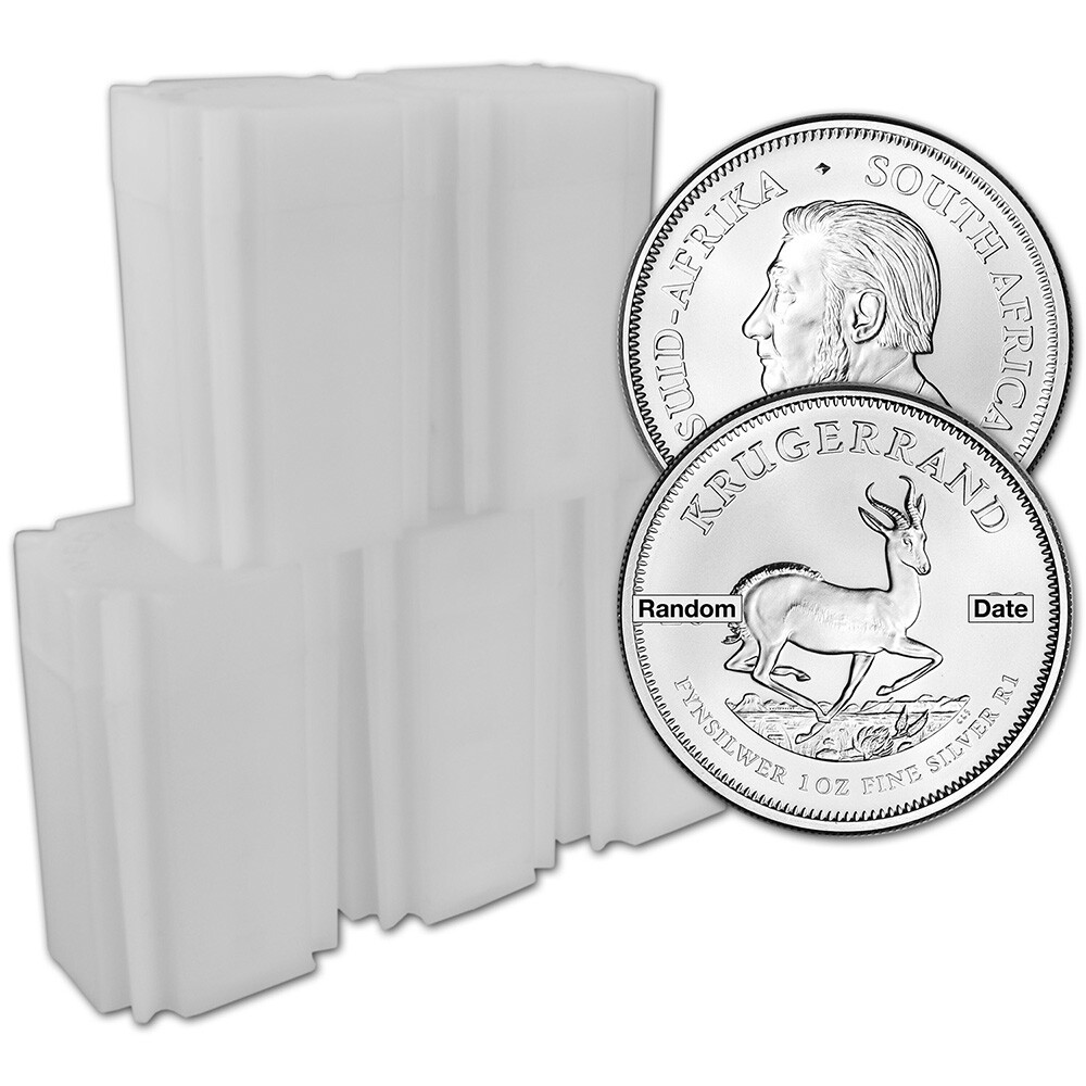 South Africa Silver Krugerrand 1 oz 1 Rand - Random Date 100 BU Coins in 5 Tubes