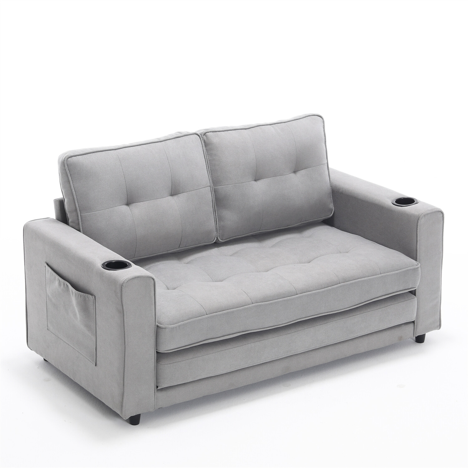 Convertible Sofa Bed Loveseat Futon Sofa Couch w/ Pull-Out Bed Light Gray