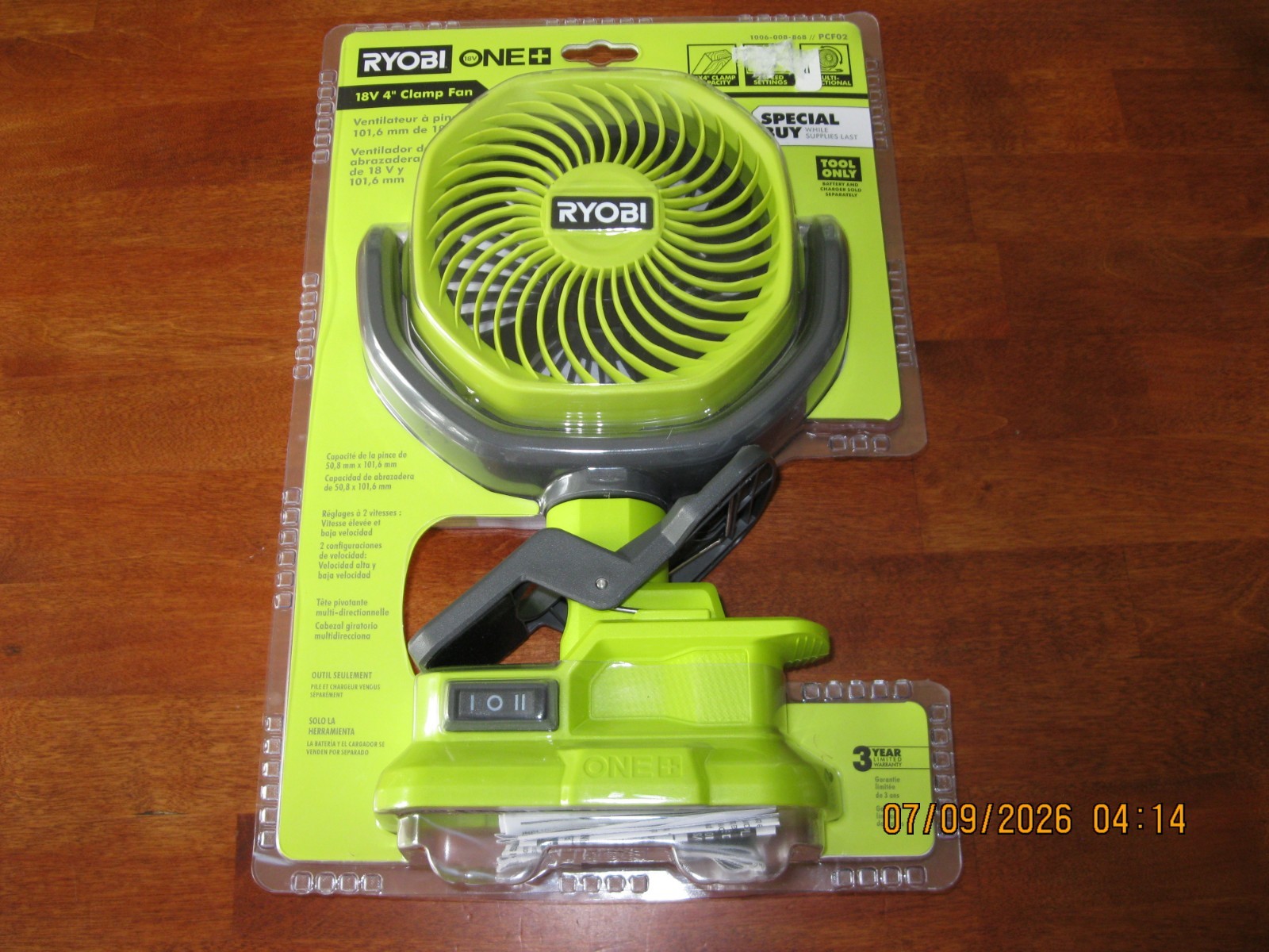 NEW SEALED Ryobi One 18V Cordless 4 in Clamp Fan Tool Only PCFO2