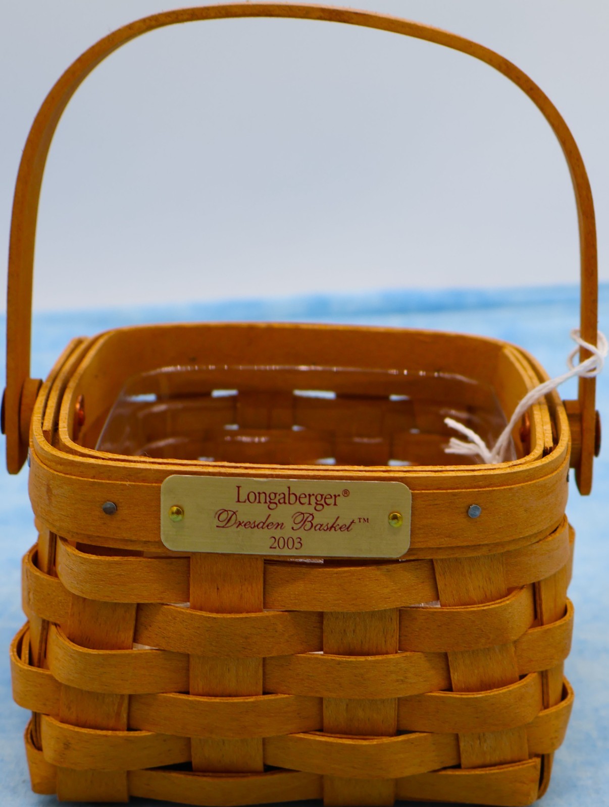 Longaberger 2003 Dresden Basket w Protector Card 5" Square Handwoven USA