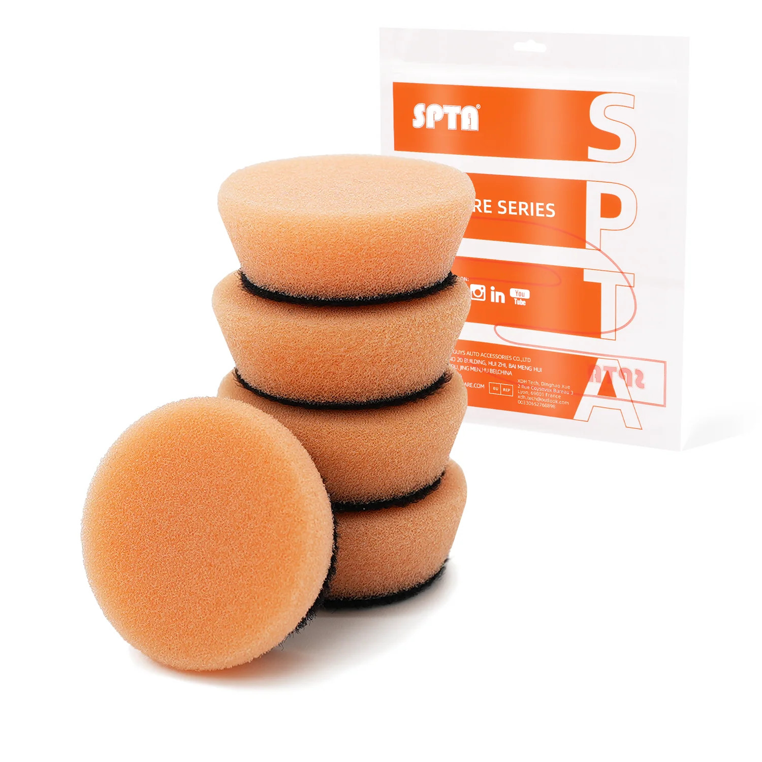 SPTA  5Pcs 1/2 Inch T40 Orange Medium Cut Foam Polishing Pads For Polisher