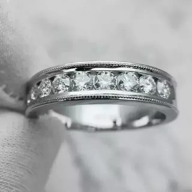 2.30 CT Round Cut Real Moissanite Men's Wedding Band Ring 14K White Gold Plated
