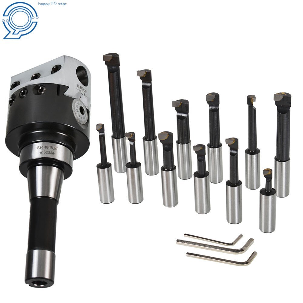 3 Inch Precision Boring Head W/ R8 Shank 12 Pcs 3/4" Carbide Boring Bars Set