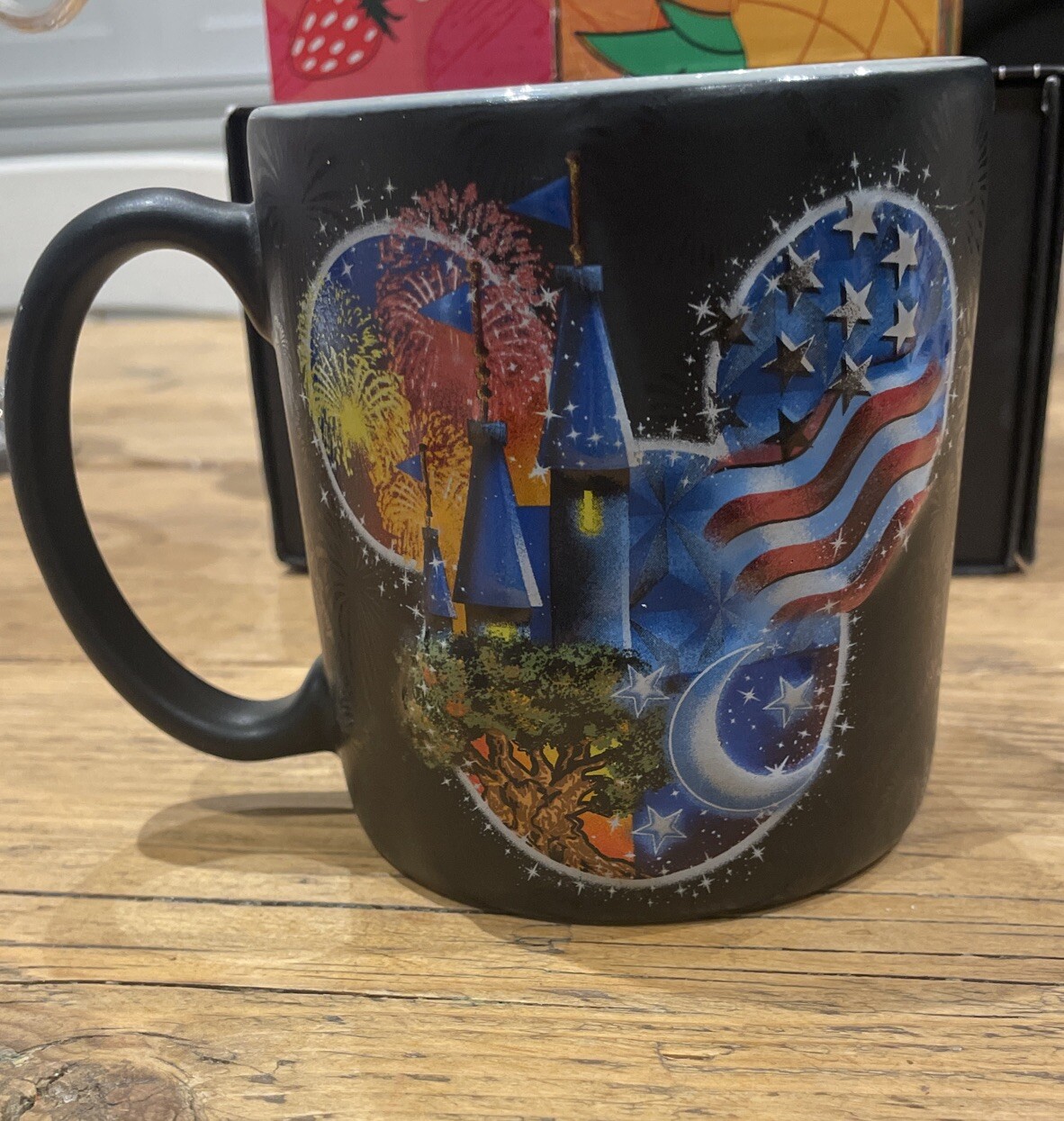 Disney Walt Disney World Coffee Mug Ceramic Mickey Magic Kingdom Embossed Black