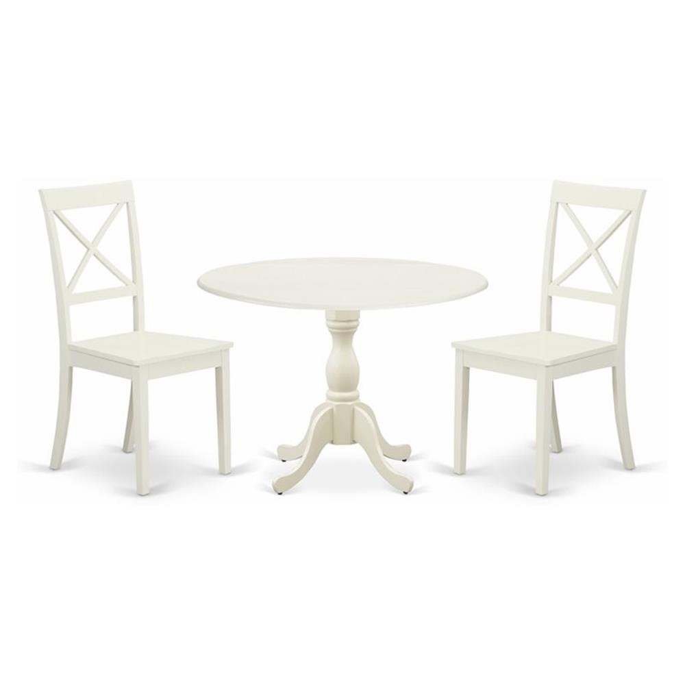 East West Furniture Dublin 3-piece Dining Set with X-Back Chairs in Linen White