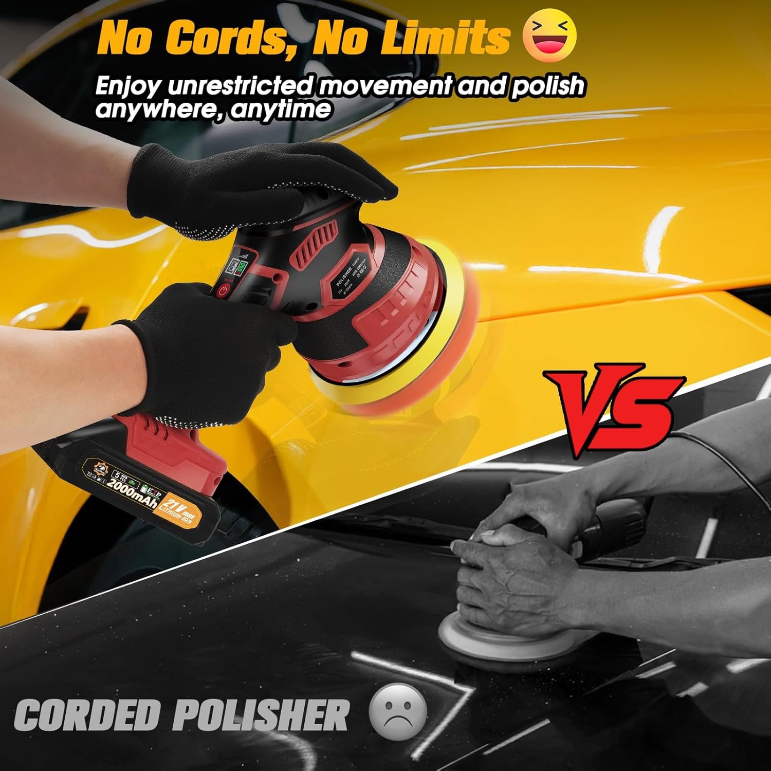 Cordless Car Buffer Polisher Kit [2X 2000Mah 21V Batteries & 18 PCS Attachments]