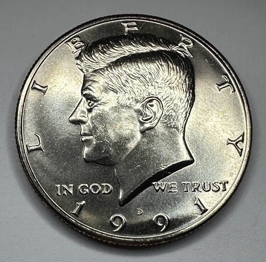 1991-D Kennedy Half Dollar 50cent Piece Coin from US Mint Set. Uncirculated BU