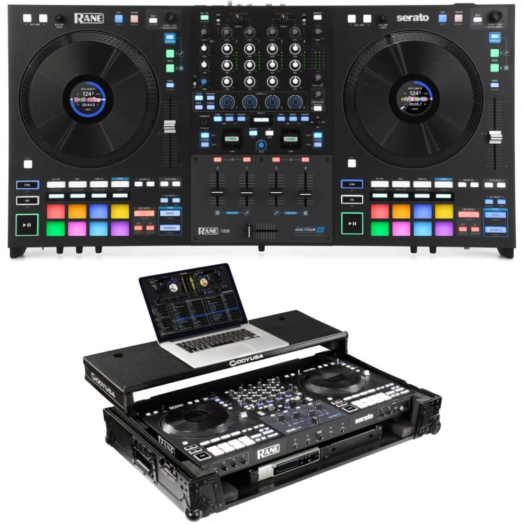 Rane Four 4-channel DJ Controller and Odyssey Black Label Glide-style Flight