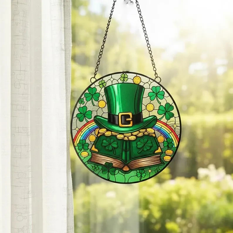 St Patrick's Day Stained Glass Suncatcher Irish Shamrock Window Decor Gift
