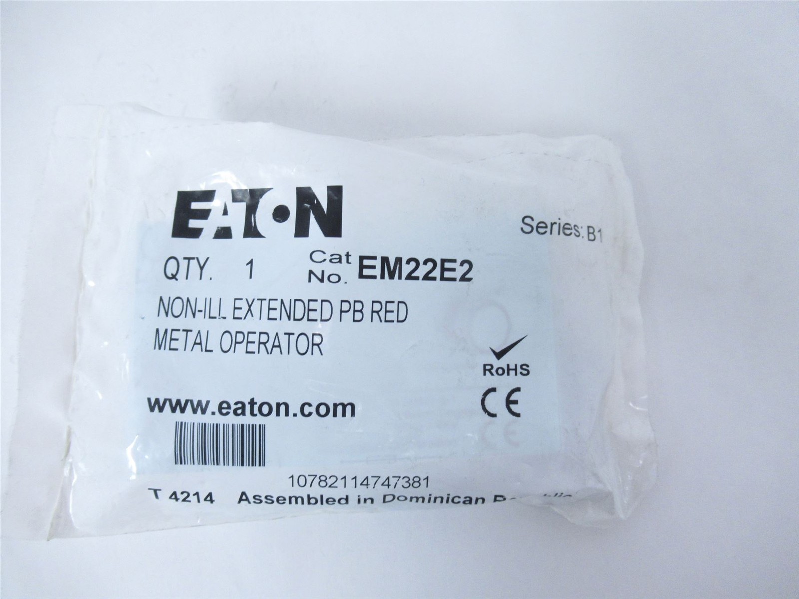 240381 New In Box; Eaton EM22E2 Pushbutton - 25 MM Red; Extended Button