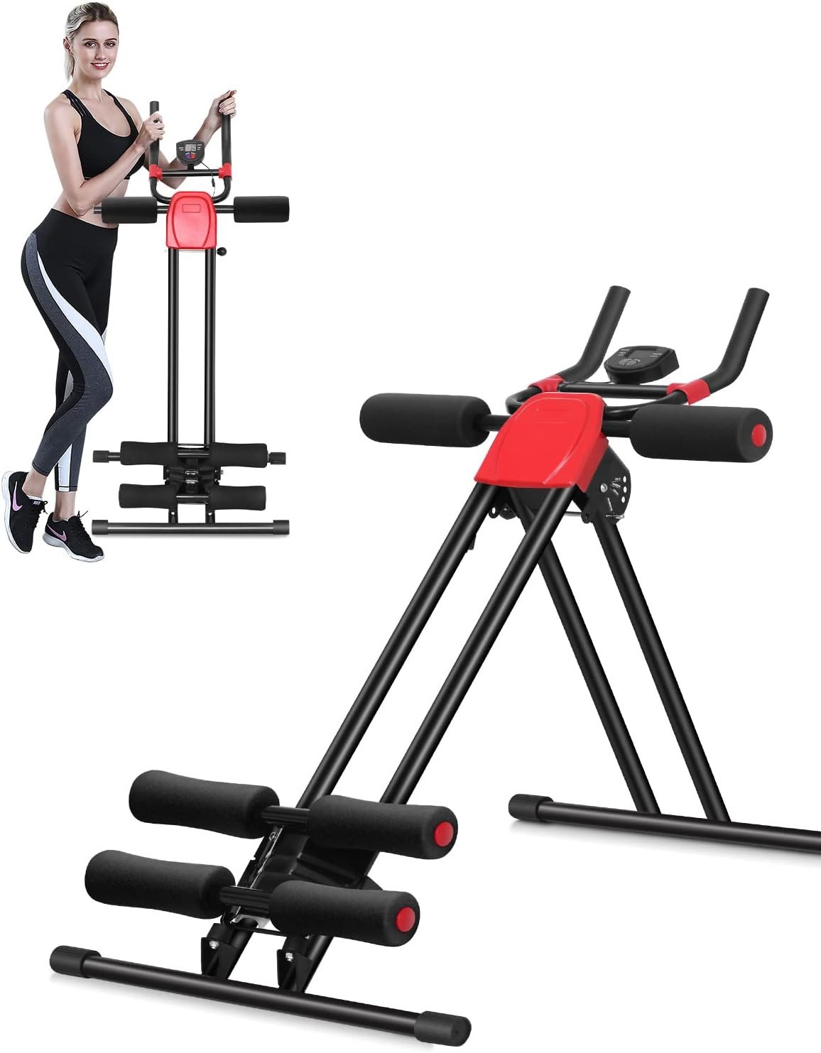 Ab Crunch Machine, Foldable Abdominal & Core Fitness Equipment, Height Adjustabl