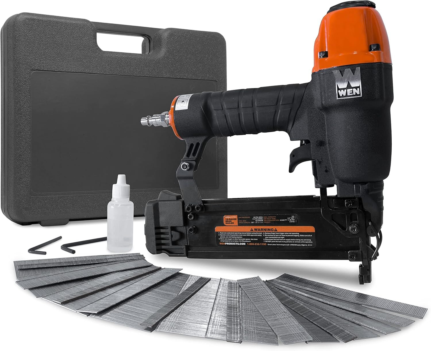 18-Gauge 3/8-Inch to 2-Inch Pneumatic Brad Nailer Kit with Case and Nails - Comp
