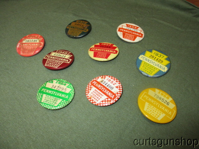 LOT OF 9 ANTIQUE PENNSYLVANIA PA FISHING LICENSES 1936-1959