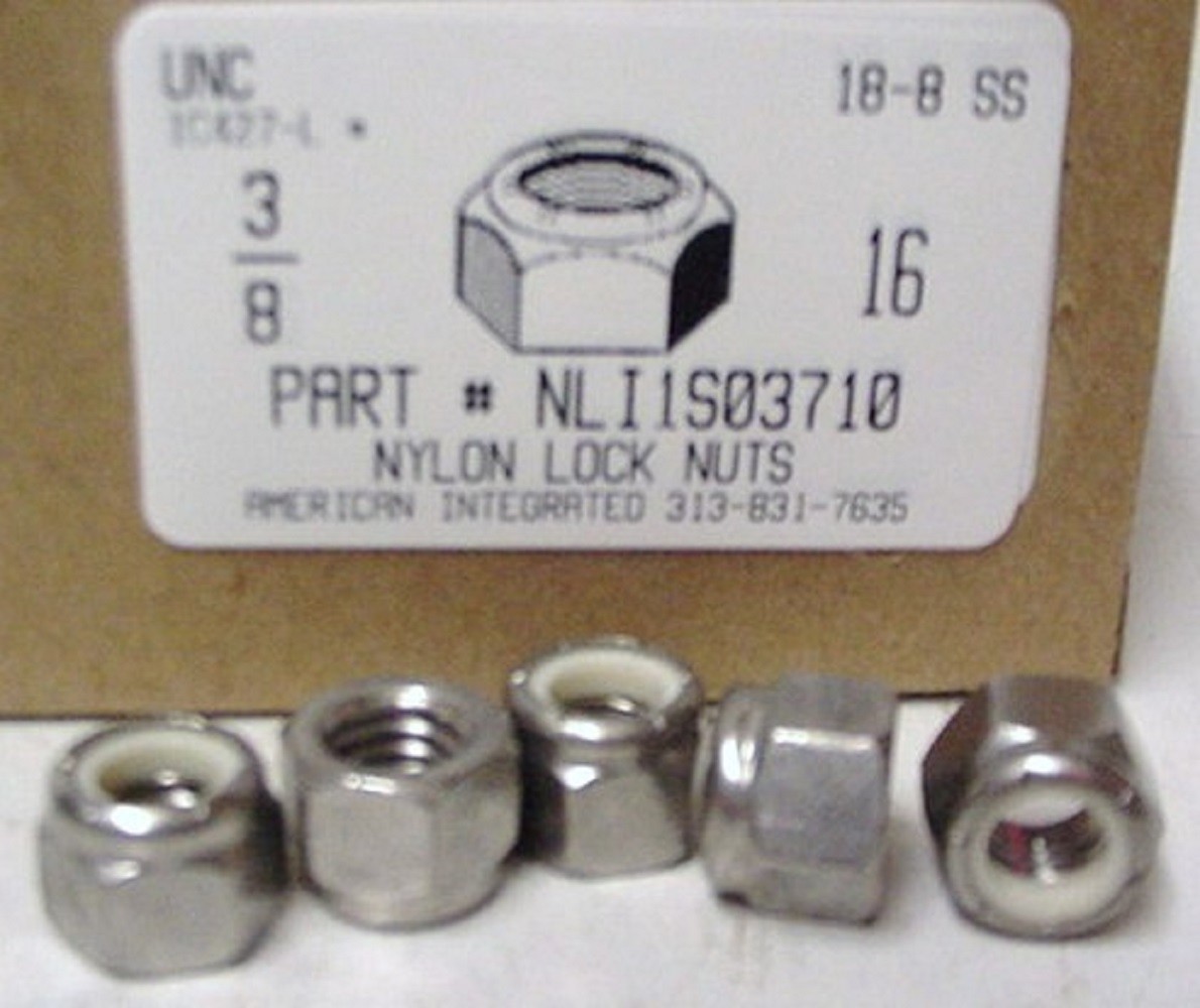 3/8-16 Hex Nylon Insert Lock Nuts NE Series Stainless Steel (100)