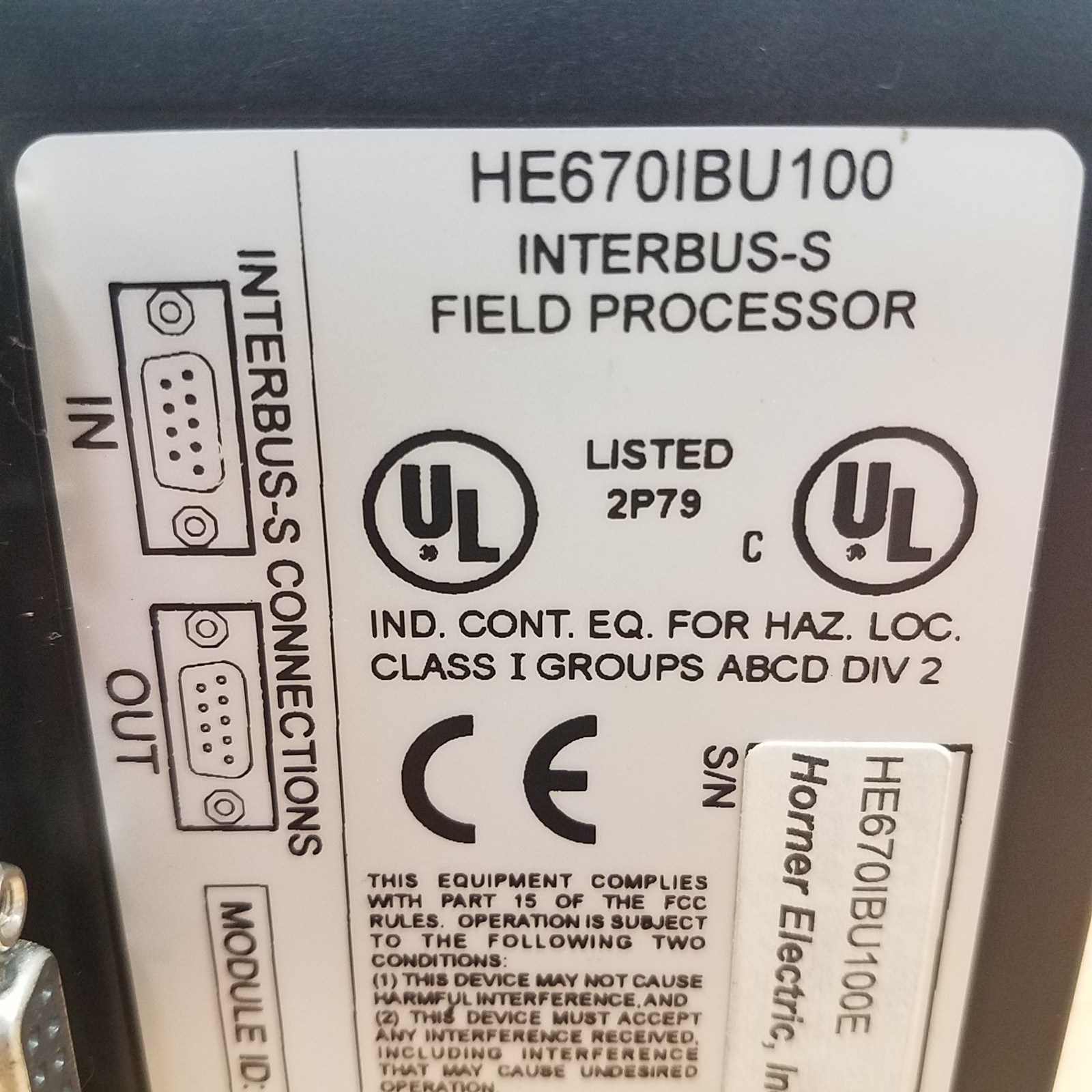 Horner Electric HE670IBU100E Bus Interface Unit, Field Control - USED