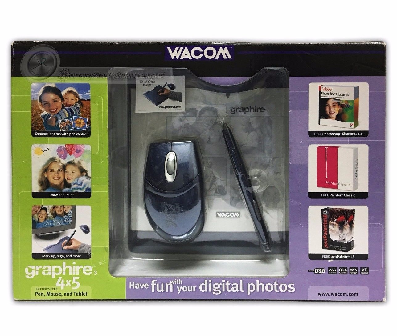 Wacom Graphire 3 4x5 USB Tablet w/Pen, Mouse & Software CD's CTE430SA